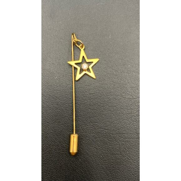 Vintage Gold Tone Dangle Star With Rhinestone Stick Pin Brooch - Picture 1 of 4